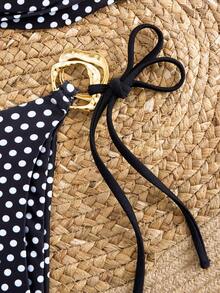 两件套：露背吊带比基尼上衣和系带三角比基尼泳裤，度假沙滩装 - 黑色 - 查看 6