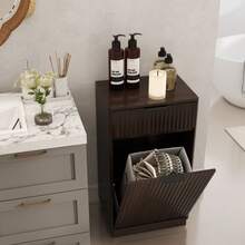 Tilt Out Trash Cabinet/Free Standing 10 Gallon Recycling Trash Can Cabinet / With Wave-Textured Hideaway Drawer&Pull-Out Bin/With Negative Ion And Deodorizing Function/ For Kitchen, Living Room - Quả óc chó - Xem 5