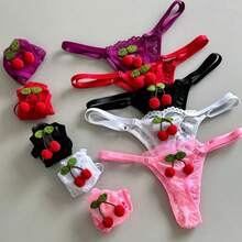 Kit 5 Cherry Thong Women's Panties Tulle With Lace - 彩色 - 查看 1