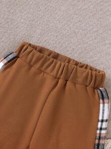 BrownBark 2pcs/Set Baby Boy Casual Outdoor Suit, Baby Boy Casual Plaid Pocket Hooded Long Sleeve Shirt + Relaxed Pants 2-Piece Set, Spring Autumn Children Clothing, Infant Outfit - Brown - View 8