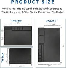 HTM-202 - Alfombrilla de silicona negra, resistente al calor,, magnética, para reparación electrónica, área de trabajo para soldadura, electrónica, reparación de ordenadores, etc - HTM-201 - Ver 11