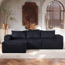 Modern Minimalist Modular Sectional Sofa, L-Shape Upholstered Cloud Couch With Deep Seats, Right Facing Chaise For Living Room-Black - 黑色 - 查看 2