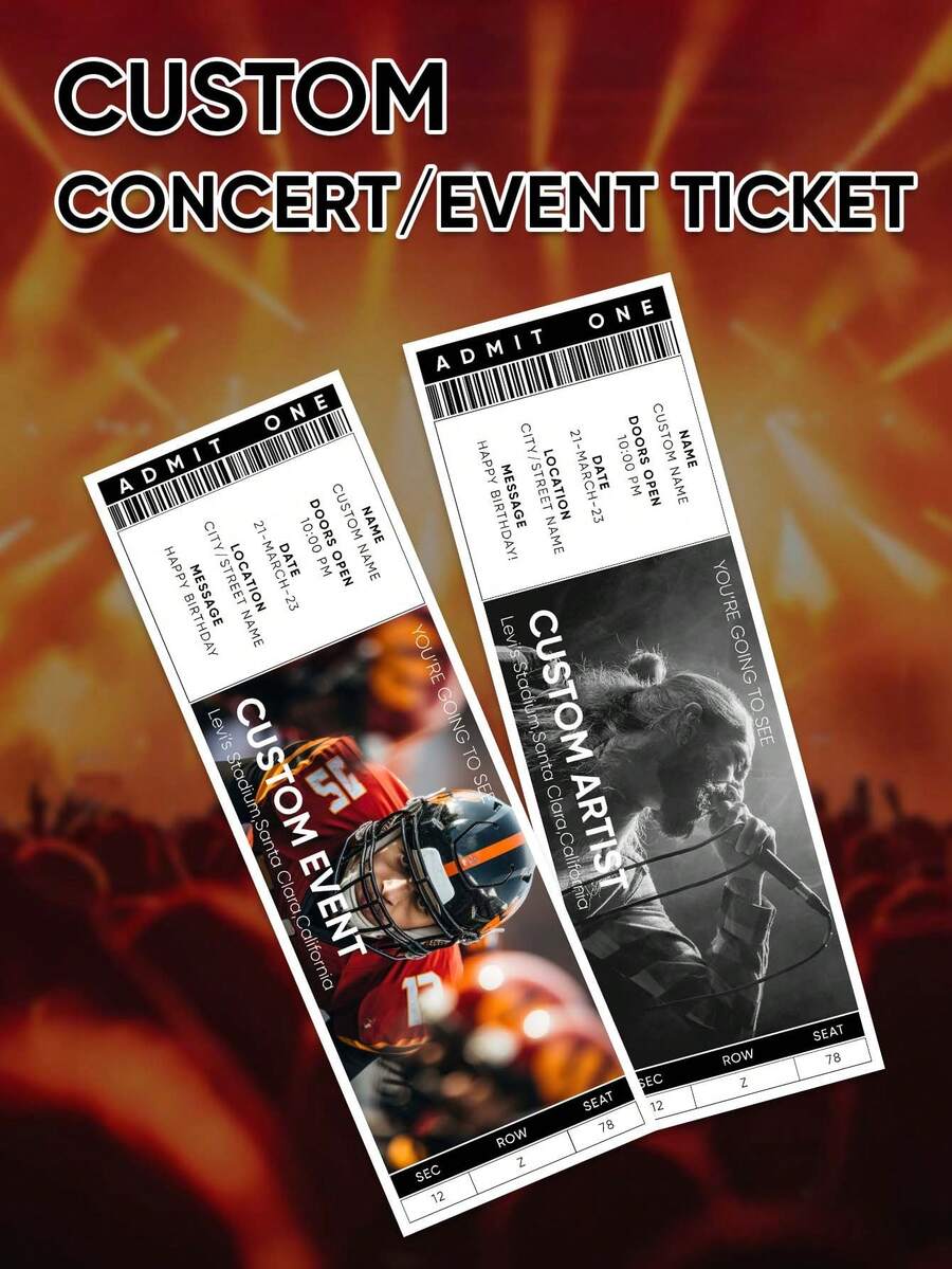 1pc/2pcs/3pcs Custom Concert Ticket, Custom Ticket, Custom Stub, Personalized Concert Event Ticket, Personalized Ticket, 22*7cm, Gift Souvenir, Keepsake Gift, Concert Ticket Gift Surprise, Personalised Event, Memorabilia, Ways To Gift Concerts, Ideal For Birthday, Valentine's Day, Graduation, Anniversaries, Perfect Gift For Friends, Family, Gift For Him, Gift For Her,Christmas Gift Supplies - Style 6 - View 1