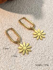1对18K镀金真空镀层不锈钢耳环，简约向日葵设计，时尚女士饰品 - 金黃色 - 查看 12
