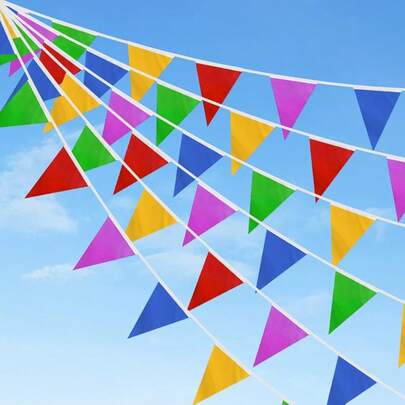 DOJoykey 328ft/100M Bunting, Reusable Nylon Fabric Pennant Bunting With 200pcs Flags Mother's Day Home Outdoor Garden Birthday Wedding National Day Party Decoration