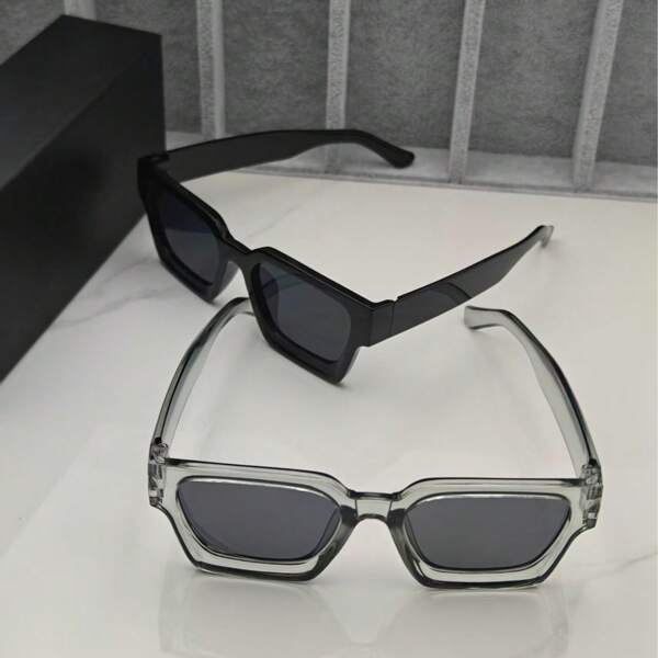 1/2 piezas Gafas de sol de hombre con montura rectangular de plástico, estilo callejero clásico, elegante y grueso, de diseño moderno y sencillo, con un diseño grácil y expresivo, populares y versátiles, ideales para el otoño, el invierno, actividades al aire libre, festivales musicales, pesca, conducción y talla grande, adecuadas para todo tipo de rostros