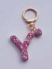 1 件粉色软陶瓷水钻镶嵌字母钥匙扣可爱个性吊坠女士包包配件汽车钥匙扣爱心装饰礼物送给妈妈和朋友情人节圣诞节万圣节配饰