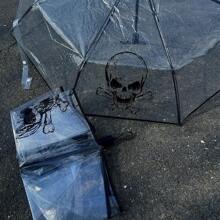 Creative Double-Sided Skull Transparent Umbrella, Minimalist Design, Popular Folding Portable Umbrella, Dark Aesthetic