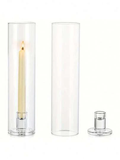 Hurricane Glass Candle Holders: 2 Pcs Candlestick Holder For Taper Candles With Cylinder Covers 11.8 Inch Tall Windproof Clear Candlesticks Holder Stand For Wedding Party Christmas Home Decor,Valentine's Day Decoration