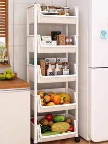 1pc New Thickened Small Trolley Storage Rack, Household Snack Floor Standing Multi-Layer Living Room Storage Book Shelf, Mobile Kitchen Fruit & Vegetable Basket Rack, Factory Wholesale