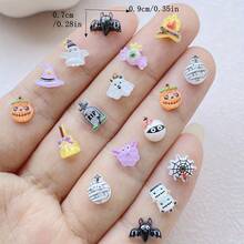 30/50/100pcs Mixed Cute Mini Halloween Resin Charms Set - Cartoon Ghosts, Pumpkins, Hats And Spiders, Suitable For DIY Nail Art, Scrapbooking And Jewelry Making, Unscented - Multicolor - View 2
