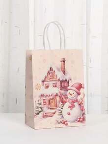 6pcs Pink Paper Gift Bags With Handles, Birthday Party Favor Bags, Decorative Wrapping For Gifts, Suitable For Parties, Holidays, Christmas, Thanksgiving, New Year