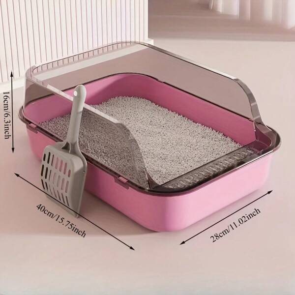 Popular Choice Semi-Enclosed Cat Litter Box With Scoop - Durable Polypropylene, High Edges & Thick Base, Odor-Control Design, Rectangular Easy-Clean Pet Waste Bin For Cats, Highedge Design, Polypropylene Material, Easyclean Material