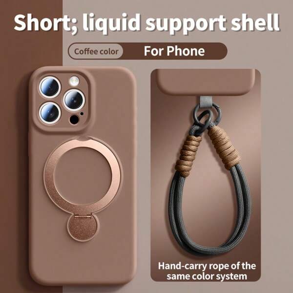 Funda magnética para teléfono, funda magnética ultra delgada para teléfono - Soporte de 360 grados, silicona líquida, totalmente cubierta anti caída, compatible con iPhone 16, 16 Pro Max, 15 Pro, 13, 14 Nuevo estuche de silicona líquida giratoria magnética con cordón y delicado toque para pareja