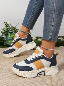 Hidkat 春秋新款女士运动鞋，视觉显瘦女士增高旅行鞋，休闲厚底运动鞋 - 藍色 - 查看 3