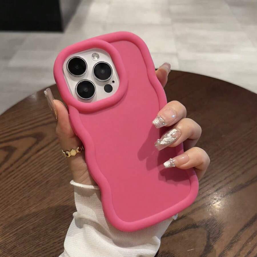 New Phone Case With Curved, Wavy Edges That Feel Soft On The Skin - Hồng - Xem 1
