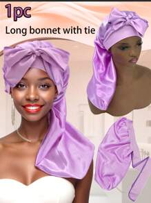 1pc Solid Color Bowknot Braid Bonnet Classic Long Satin Bonnets Soft Sleeping Night Cap Breathable Hair Bonnets For Women Girls