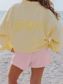 Women Athletic Shorts Loose Fit Solid Color Drawstring Sweatshorts For Yoga Running - 粉色 - 查看 6