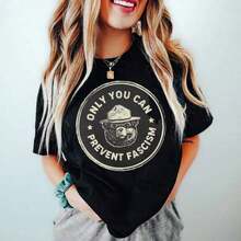 2026 Summer TopsOnly You Can Prevent Fescism Shirt, Trrmp Progressive Liberal Funny Political Gift Oversized Graphic Tees For Women,100% Cotton Womens Oversized Printed Graphic T-Shirts Women Casual Round Neck Short Sleeve Tee 1pcs Fashion Shirt, Halloween Gift, Xmas GiftLoose And Comfortableshirt - 圖案T卹004 - 查看 8