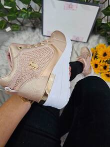 Tenis Zapato de Mujer Plataforma Cuña,  Cómodos, con detalles Métalicos Cadena , Juvenil     Casual  Fiesta  Al aire libre  Sexy          Fiesta  Oficina  Casa  Exterior 4037 - Rosa Oxidada - Ver 2