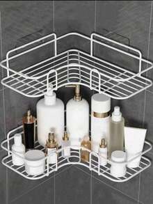 1pc Bathroom Shelf, Shower Caddy Rack, Bathroom Kitchen No-Drill Triangle Storage Rack,Punch-Free Bathroom Storage Rack(Two Random Style Back Stickers Are Given As A Gift)
