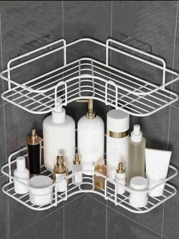 1pc Bathroom Shelf, Shower Caddy Rack, Bathroom Kitchen No-Drill Triangle Storage Rack,Punch-Free Bathroom Storage Rack(Two Random Style Back Stickers Are Given As A Gift)
