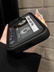 1 pieza Funda de teléfono compatible con iPhone X XR XS Max 11 12 13 13Pro 13ProMax 14ProMax 14ProMax 15 15PRO 15PLUS 15PROMAX 16 16Pro 16Plus 16Promax Serie, con diseño simple impreso de casete retro, resistente al agua, a los golpes y a los arañazos, adecuada para iPhone 17 Air - Negro - Ver 7