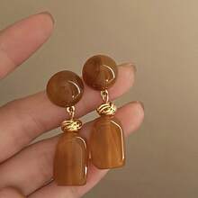 Resin Irregular Earrings Women's Daily Versatile Temperament Earrings Earrings - màu nâu - Xem 4