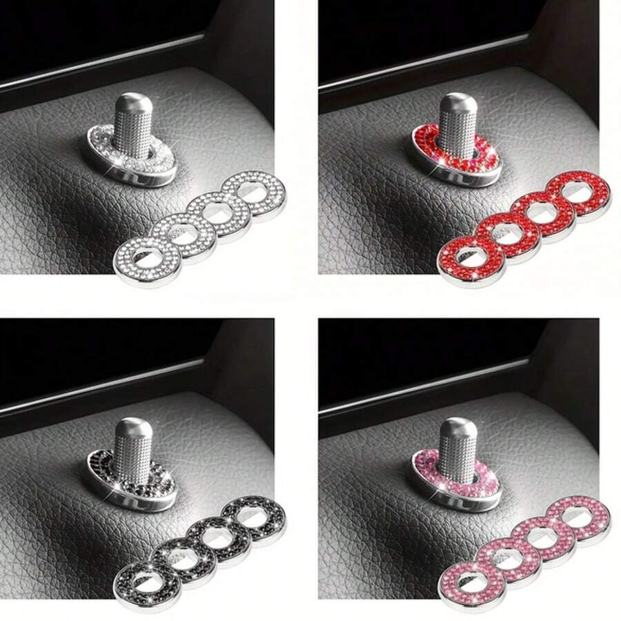 4 chiếc vòng trang trí khóa cửa xe bằng hợp kim kẽm đính đá Rhinestone, dùng để trang trí nội thất, trang trí nắp cửa - Nhiều màu - Xem 1