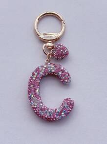 1 件粉色软陶瓷水钻镶嵌字母钥匙扣可爱个性吊坠女士包包配件汽车钥匙扣爱心装饰礼物送给妈妈和朋友情人节圣诞节万圣节配饰