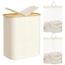 2-Section Extra Large Laundry Basket - 2 Detachable Inner Bags For Clothes Organization - Beige - View 2