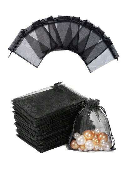 50 piezas Bolsas de organza blanco lechoso con cordón, adecuadas para la temporada de bodas, festivales de música, bolsas de caramelos, bolsitas para joyas, embalaje de regalos