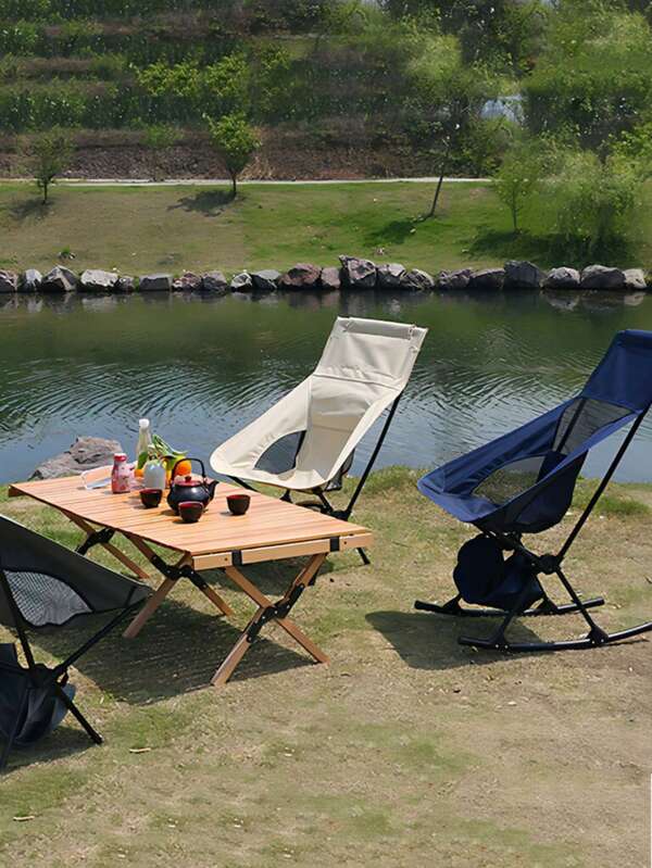 Silla mecedora lunar de respaldo alto plegable para exteriores, diseño ergonómico, asiento cómodo, estructura resistente, alta capacidad de peso, transpirable, adecuada para camping, barbacoa, pesca, ligera y portátil, plegado y desmontaje rápidos, almacenamiento compacto, disfruta de la experiencia de la silla mecedora al aire libre, fácil de usar y ensamblar.