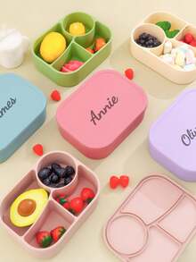 1pc Personalized Customization Name Children Silicone Food Storage Box Custom Kids Tableware Portable Four-Compartment Dinner Plate, Back To School - Multicolor - View 5