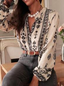 Camiseta elegante suelta con lantern estampada para mujer talla grande