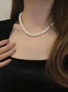 1 件多层仿珍珠螺旋项链，适合女性日常佩戴、珠宝配饰、生日/节日礼物 - 白色 - 查看 7