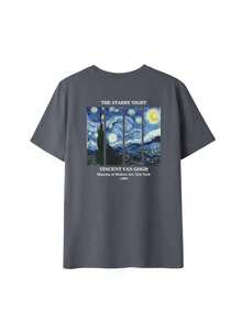 Women's Summer Personalized Letter Printed Pattern Round Neck-Shirt Fashionable And Versatile Women's Half Sleeve Small Shirt With Van Gogh Starry Print. Graphic Tees Women Pink Top White Top Black Top - 深灰色 - 查看 5