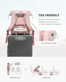 LOVEVOOK Laptop Backpack Women Work Laptop Bag With USB Port - Light Grey & Pink - View 5