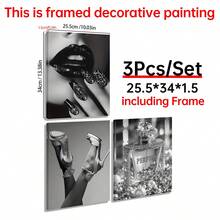 3pcs Wooden Framed Canvas, Fashion Women And Perfume Theme Posters, Fantasy Decorations, Frame Painting, Modern Art, Canvas, Perfect Gift For Friends And Family, Home, Room Mural, Office, For Living Room, Bedroom Wall Decor, HD, 8K, Odorless,