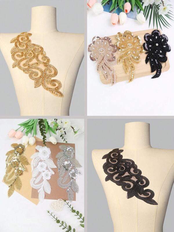 Multiple Classic Pearl Embroidery, Tube Beads, Crystal Sequins, Rhinestone Embroidered Appliques, DIY Clothing Accessories, Wedding Dress Decorations