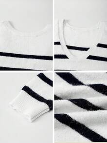 Suéter holgado de manga larga, sin espalda, de estilo informal y de vuelta al colegio con rayas, para mujer, de otoño e invierno de Just Masa