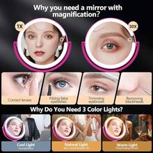Espejo de maquillaje con luces, espejo de aumento 30X con luz e interruptoráctil, espejo de tocador con luz de 3 colores y 80 LEDs, espejo de escritorio ajustable en altura con luces, blanco - Rosa Fucsia - Ver 5