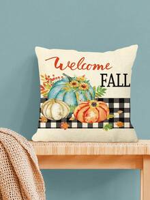 1/4 件亚麻印花方形抱枕套，感恩节南瓜图案枕套（不含枕芯），柔软面料，适合客厅、卧室、沙发、汽车、四季、返校季、节日礼物、秋季装饰、房间装饰