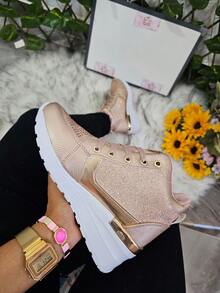 Tenis Zapato de Mujer Plataforma Cuña,  Cómodos, con detalles Métalicos Cadena , Juvenil     Casual  Fiesta  Al aire libre  Sexy          Fiesta  Oficina  Casa  Exterior 4037 - Rosa Oxidada - Ver 3