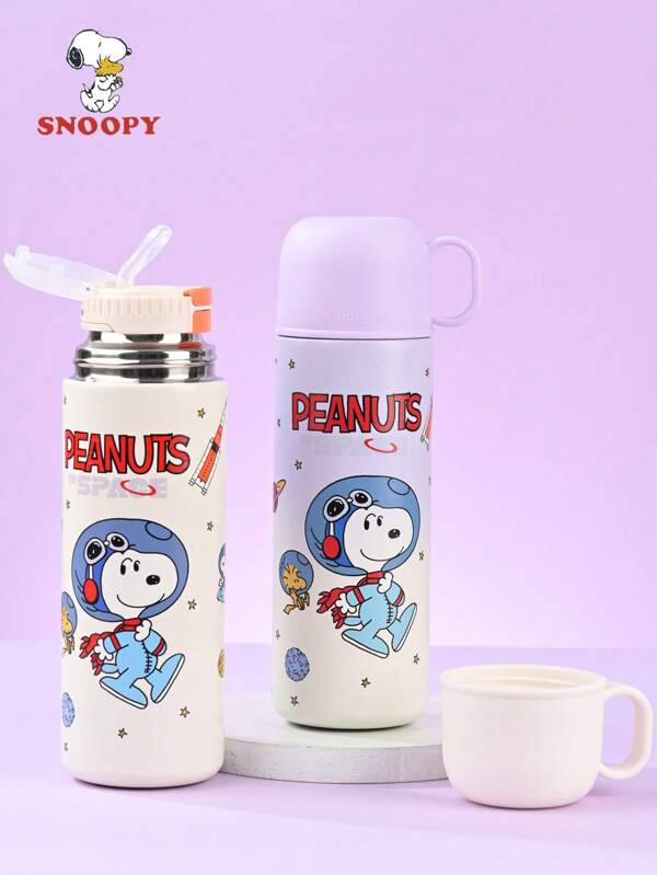 SNOOPY 1 pièce Bouteille d'eau isolée sous vide en acier inoxydable SNOOPY de 500 ml, grande capacité, tasse à eau pour étudiant, tasse de sport portable avec paille, convient aux hommes et aux femmes