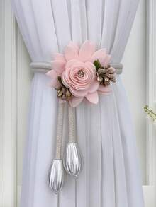 New Elegant Floral Curtain Tiebacks - Adjustable, 4 Colors (Pink, Blue, White, Champagne) Available, Graceful Wheat Flower Curtain Tie Backs - Luxury Adjustable, Decorative, Suitable For Bedroom And Dining Room, Modern Style, Golden Trim, Curtain Decor | Floral Decor |, With Tassels, Polyester Rope, Bedroom And Dining Room Decor, Living Room Curtains - Multicolor - View 2