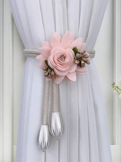 New Arrival Elegant Floral Curtain Hooks - Adjustable, 4 Colors (Pink, Blue, White, Champagne) Curtain Ties Flowers, Elegant Wheat Flower Curtain Ties - Luxurious Adjustable And Decorative For Bedroom And Dining Room, Modern Style With Gold Trim, Curtain Decoration | Floral Decoration |, With Tassels, Polyester Rope Bedroom And Dining Room Decoration, Living Room Curtains