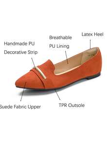 Women's Pointed Toe Flats – PU Leather With Metallic Band, Comfortable And Stylish For Work & Daily Wear, Available In Multiple Colors - 橘色 - 查看 2