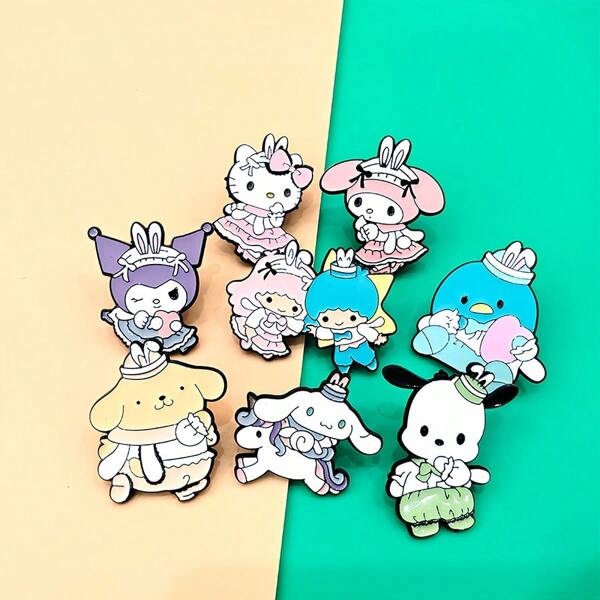 Sanrio 1 pieza/Broche de metal lindo de Kuromiya Melody Pudding Dog Kitty Cat, accesorio de oficina, para camisas, chaquetas, joyería, Navidad, Halloween