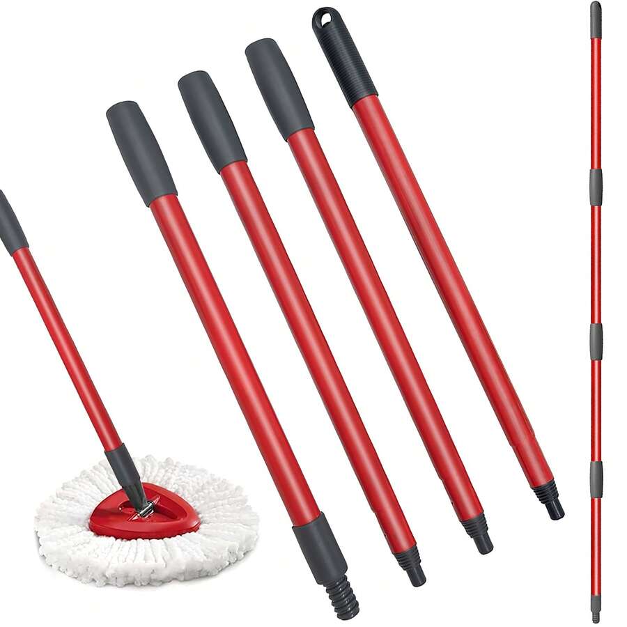 1PC Metal Coarse Thread 57.5inch Four-Section Mop Pole For Efficient Floor Cleaning,Qulable Spin Mop Replacement Handle - Mop Stick Compatible With O-Cedar Spin Mop, 4-Section 30" To 58" Mop Handle Replacement Stick, EasyWring Mop Handle For Floor - Đỏ - Xem 1